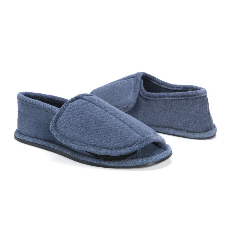 MUK LUKS Mens Terry Adjustable Open Toe Full Foot Moccasin, Navy, Large US - Image 3